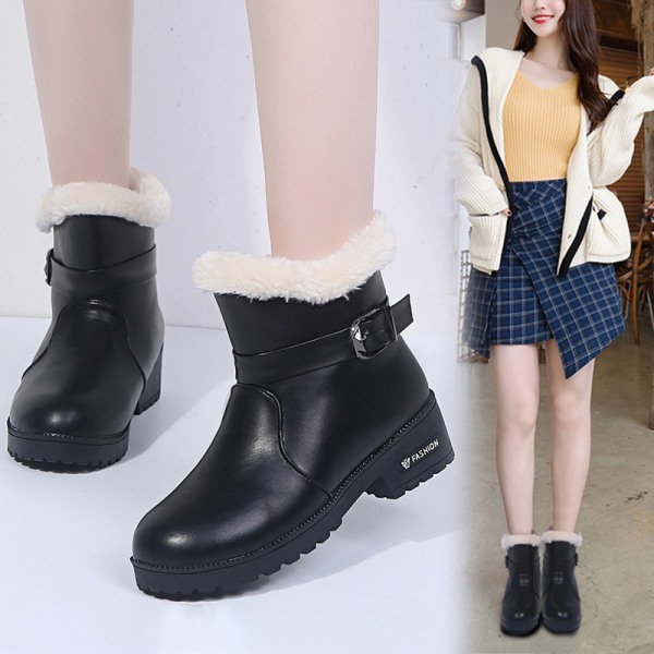 Women's Ankle Boots Fur Lining Short Boots Casual Shoes Black,42