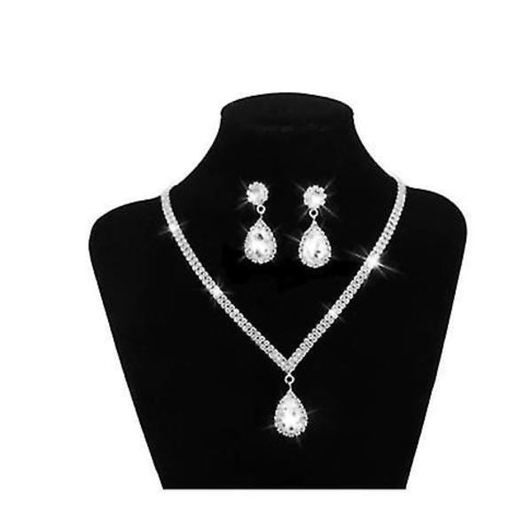 Smyckeset med strass, långt hänge, helt kristall, silverpläterat halsband, örhängen, elegant L