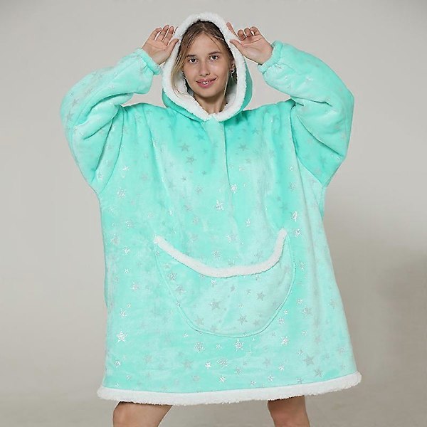 Vinter Sherpafilt med Ärmar Super Mjuk Fleece Sweatshirtfilt Huvtröja Varm Flanell Avocado Hemkläder Huvad Filtar Kid-free size 1pcs-green