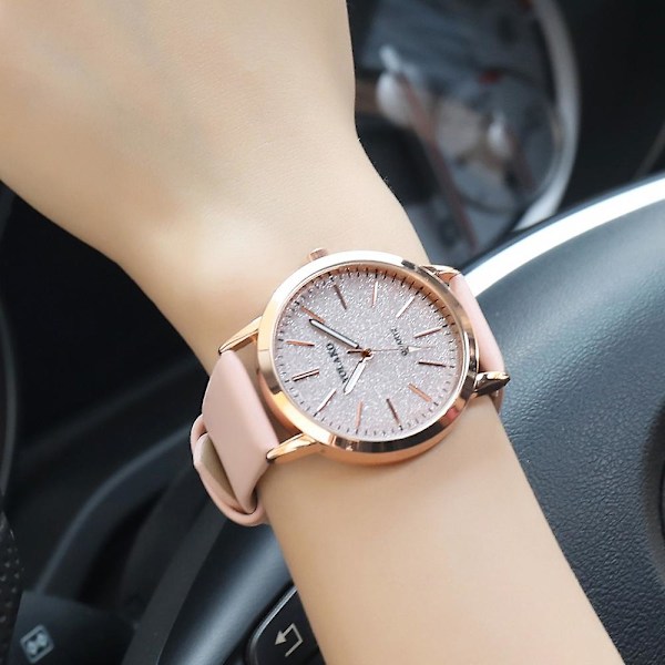 Kvinners klokker merke luksus mote dameklokke lærklokke kvinner kvinnelige kvarts armbåndsur Montre Femme Pink 1