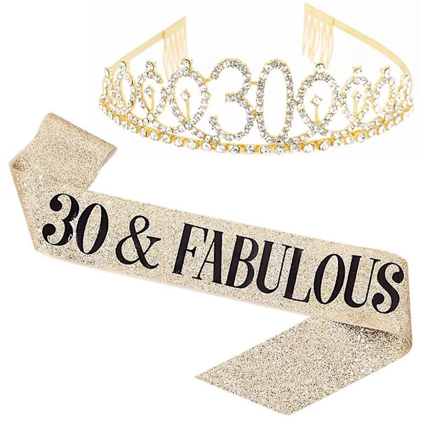 Women Glittering Rhinestone Letter Print Sash Tiara Set Birthday Party Supplies