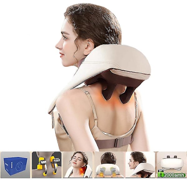 Massageapparater til nakke og skulder med varme, nakke- og rygmassageapparat Beige