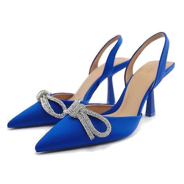 Dame Spidse Tå Slingback Sandaler Komfort Sandal Høj Hæl Pumps Blue EU 35