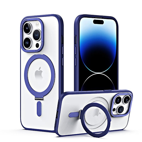 Fodral till Iphone 15 Plus med magnetiskt osynligt stativ, kompatibelt med Magsafe, skyddande kristallklart Iphone 15 Plus-telefon blue iphone 15 Plus