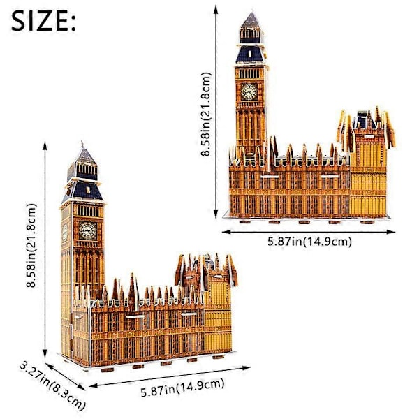 DIY 3D Big Ben Klokke Puslespill Håndlaget Monteringspuslespill for Barn og Voksne Morsom Montering Utdanningsleker Kunstdekorasjon Red