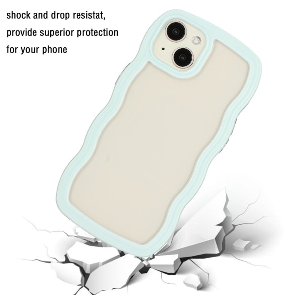 For Iphone 15 Wave Grip Design Telefon Etui Pc + Tpu Beskyttende Klart Cover Baby Blue