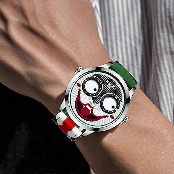 Herrutrust klockor med stor urtavla Joker Kvarts Armbandsur Läder Vattentät Clown Ansiktsdesign