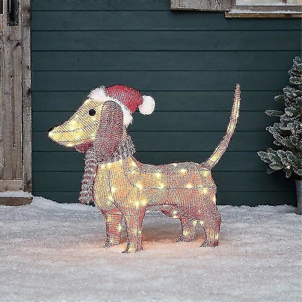 2D Julhund med LED-lampor Trädgårdsdekoration med Akrylträdgårdspåle Q4