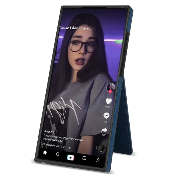 Samsung Galaxy S24 Ultra RFID-estolla varustettu puhelinkotelo, jossa jalusta ja korttipidike Blue