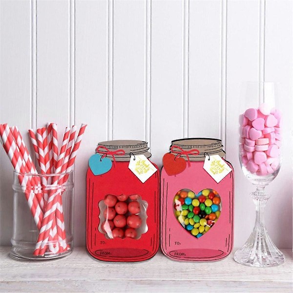 50 kpl Ystävänpäiväkortteja aikuisille, Mason Jar Hyvää Ystävänpäivää -kortteja, Hauskoja ystävänpäivälahjoja