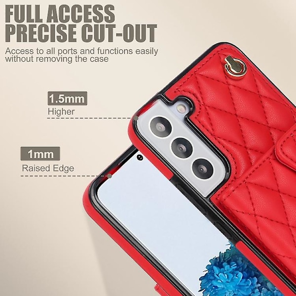 För Samsung Galaxy S22 5g Crossbody Rhombic Horisontell Plånbok Läder Mobiltelefonfodral Red