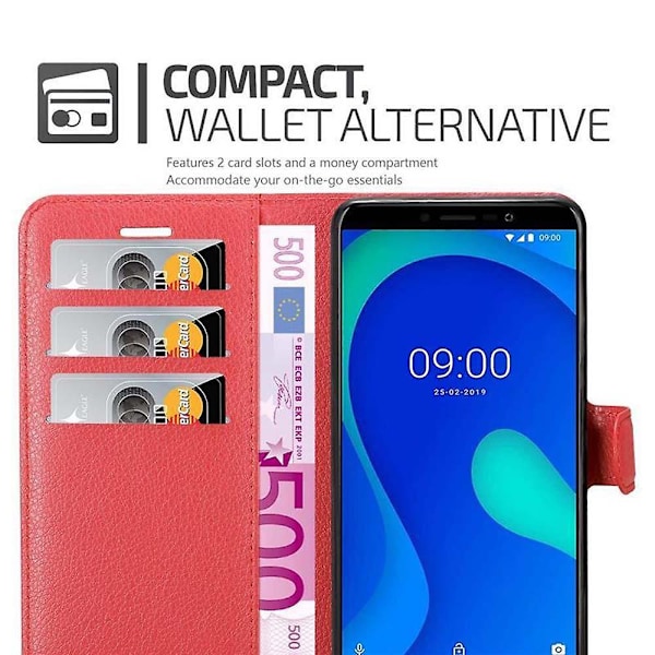 WIKO Y80 Mobiltelefon Deksel Etui - med kortspor og stativfunksjon CARMINE RED