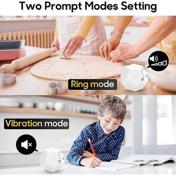 Cube Timer, Time Management Dodekaeder Timer, Timer til Børn, Køkken Timer til Madlavning, Produktivitets Pomodoro Timer White