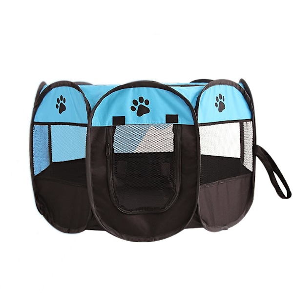 Sammenleggbar hundegård i Oxford-stoff - Gjerde for hund og katt - Valpegrind - Treningsbur Blue + Black S