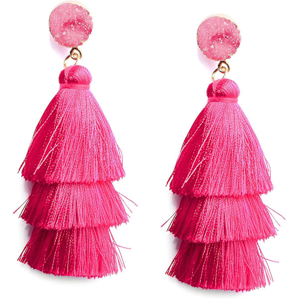 Fargerike lagdelte duskøreringer Bohemian lagdelte duskøreringer Druzy Stud Dangle Drop Øredobber for kvinner tenåringsjenter Bursdag Jul Valentinsdag Gave Ho