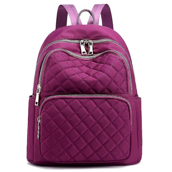 Stor och lätt nylonryggsäck för damer med broderitråd purple