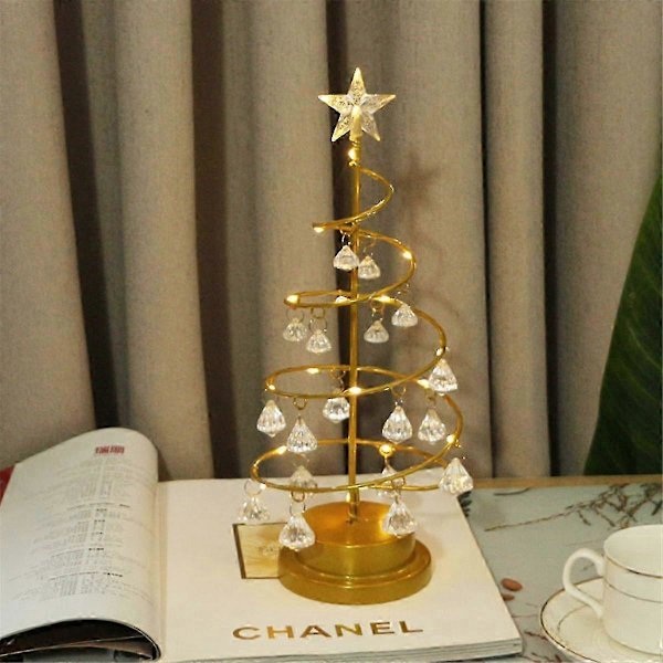 Julemetallkrystall Juletrelampe Julebordkrystalltre med LED-lys Juletrpynt S