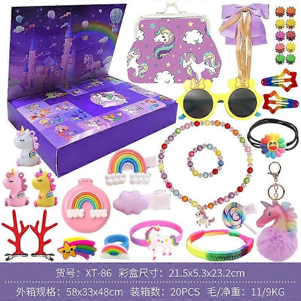 Uusi Countdown Joulu Yllätyslaatikko Adventtikalenteri Merenneito Yksisarvinen Tyttöjen Korusetti Leikki Purple unicorn