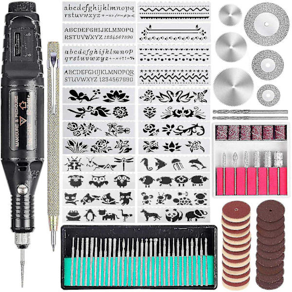 108-delad Elektrisk Graveringsverktygssats, Multifunktionell Sladdad Mini Graverings- och Ätspenna DIY-verktygssats