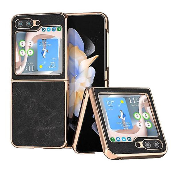 Til Samsung Galaxy Z Flip5 Nano Plating Dream Litchi Texture Pu Mobiltelefon Etui Black