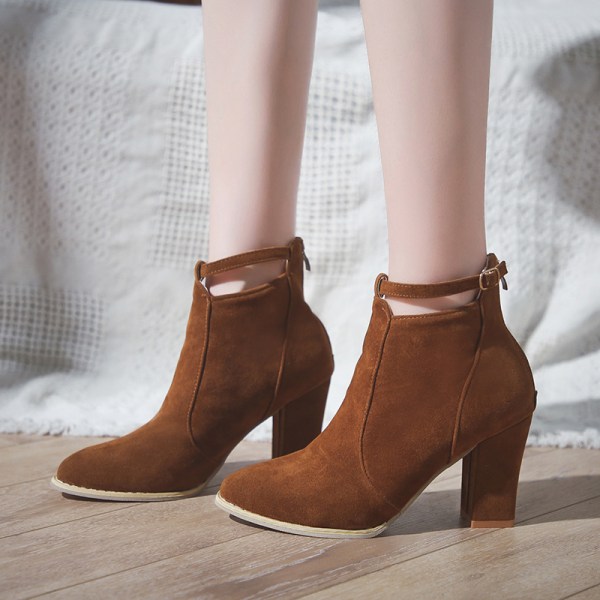 Women's shoes ankle boots high heels fashion casual boots Brown,35