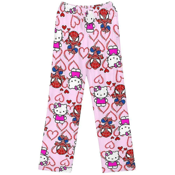 Cartoontryckta Pyjamasbyxor Avslappnade Sovkläder Loungewear Byxor Underdelar för Kvinnor Tonåringar Flickor Pink Kitty L