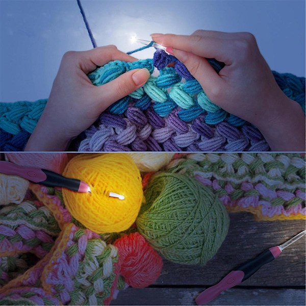 11-i-1 USB LED-ljus Stickad Virkningsset DIY Vävverktygssatser Tröja Sytillbehör DIY LED-blixtset Red