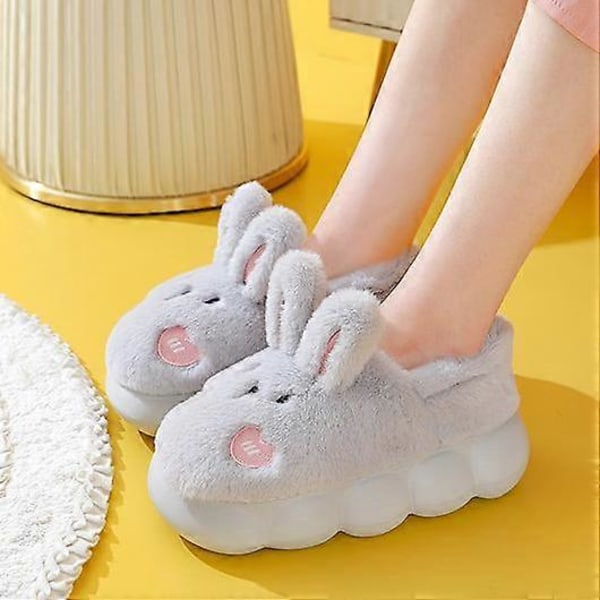 Söta tofflor för kvinnor Intressanta bekväma fluffiga tofflor Djurtofflor Kanin Håll varma Hemma rosa35 grey35