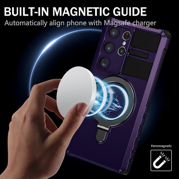 For Samsung Galaxy S24 Ultra Magnetisk Kickstand Deksel PC+TPU Telefondeksel Kompatibel med MagSafe Purple