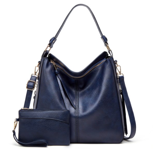 Stor läderväska för kvinnor Blue with small bag
