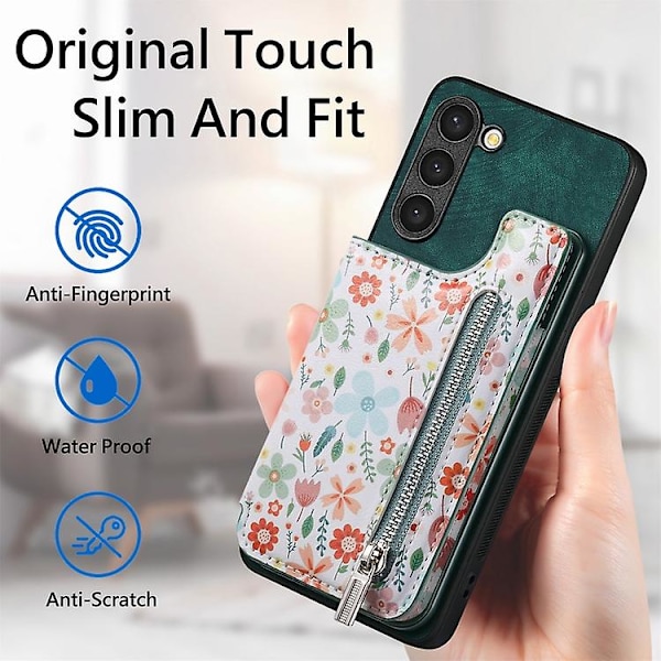 For Samsung Galaxy S23+ 5g Retro Malt Retro Zipper Lommebok Bak Mobiltelefon Deksel Green