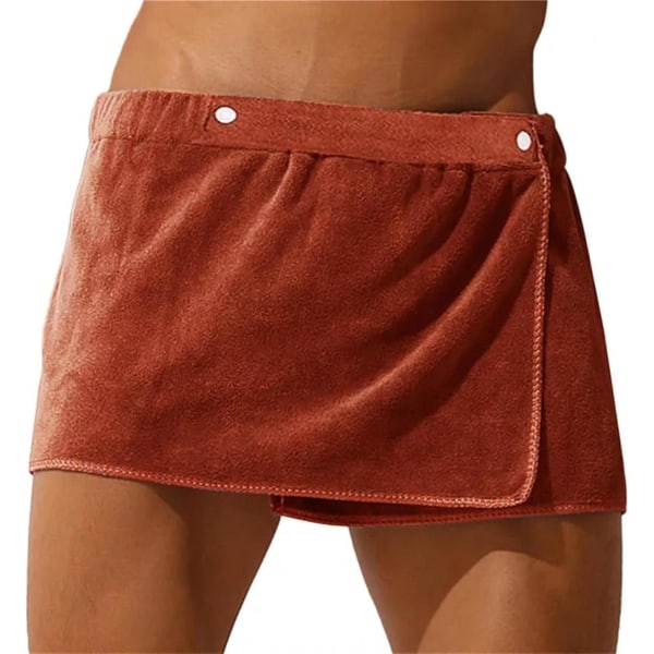 Herre shorts badekåpe sovebukse mikrofiber pyjamas nattøy kort håndklebukse sidesplit badekåpebukse skjørt myk -GSL 6.14 brown 30cmx140cm