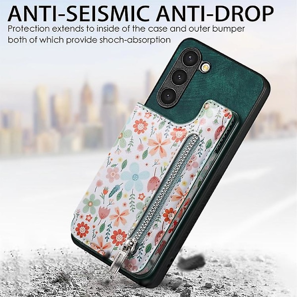 For Samsung Galaxy S23+ 5g Retro Malt Retro Zipper Lommebok Bak Mobiltelefon Deksel Green