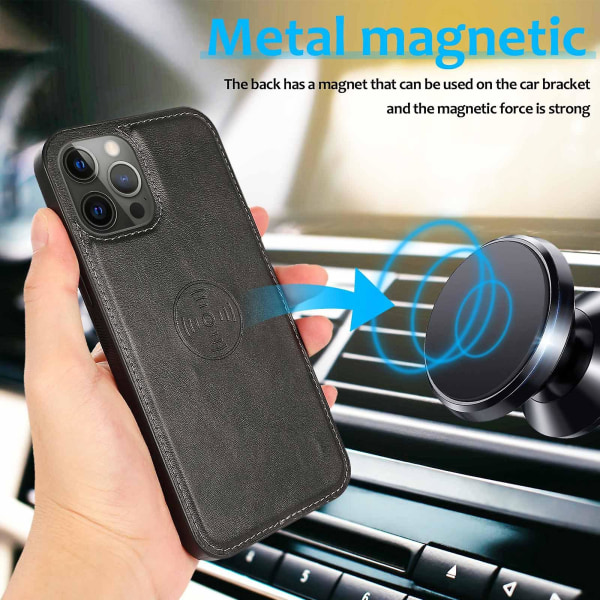 For iPhone 15 PU Lær Lommebok Telefondeksel Stativ 2-i-1 Avtakbart Magnetisk Deksel med Rem Black