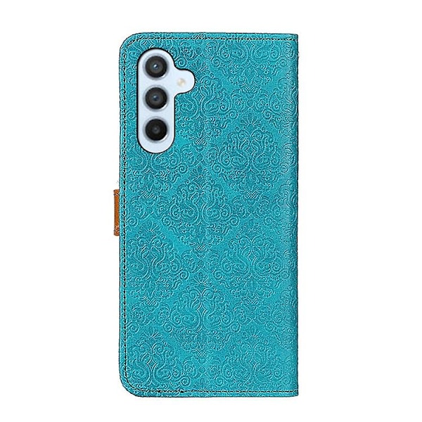 Til Samsung Galaxy S23 Fe 5g Europæisk Blomsterpræget Læder Mobiltelefon Etui Blue