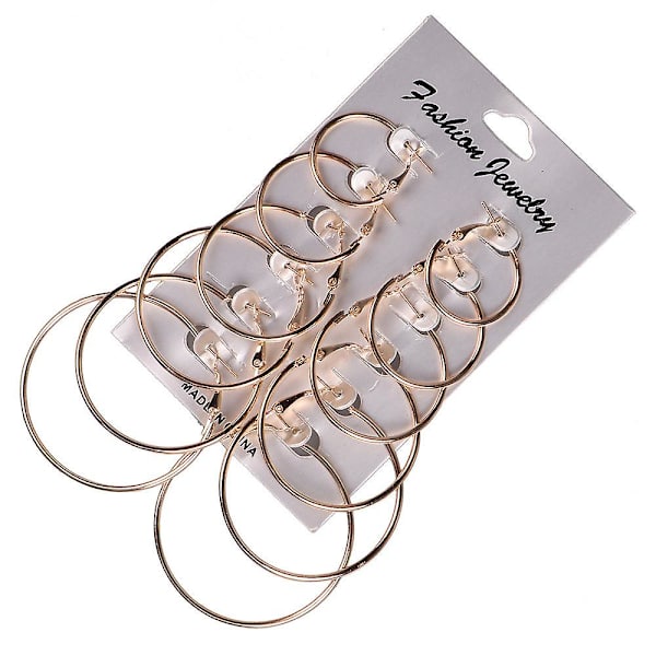 6 par/sæt Vintage Guld Store Cirkel Hoop Øreringe Kvinder Steampunk Øreklips