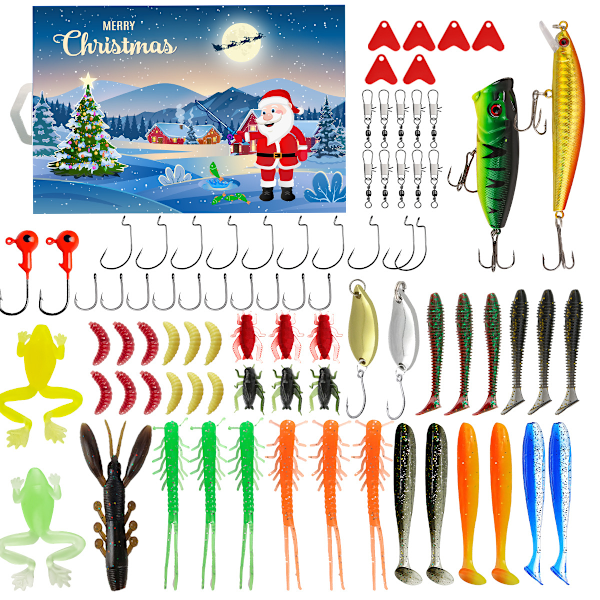 Countdown to Christmas Creative Fishing Lovers Gift Set Set of Fishing Baits, Fishing Equipment for Adults Men and Boys, Fishing Accessories