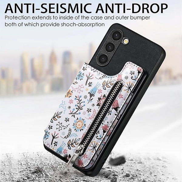 For Samsung Galaxy S23+ 5g Retro Malt Retro Zipper Lommebok Bak Mobiltelefon Deksel Black