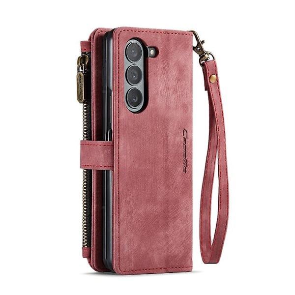 Caseme C30 Multifunktionellt Plånboksfodral med Korthållare och Dragkedja i Läder till Samsung Galaxy Z Fold5 Red