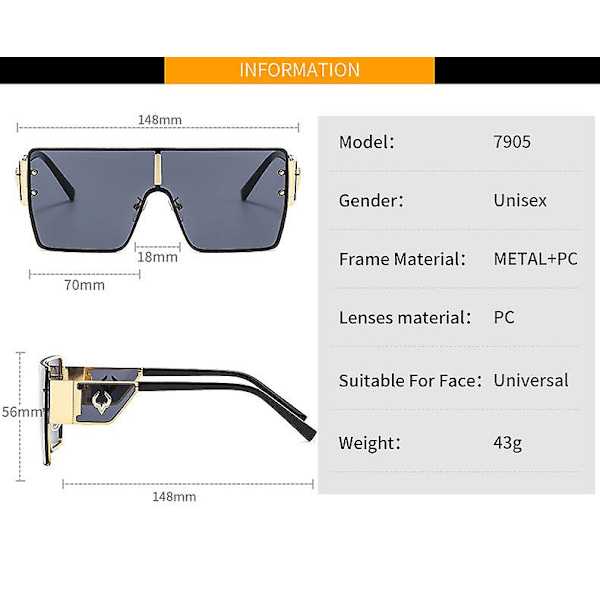 Aurinkolasit suuret kehykset yhden kappaleen metalliset aurinkolasit lehmäpää koristeelliset retro trendikkäät miesten ja naisten värilliset aurinkolasit C8 silver frame