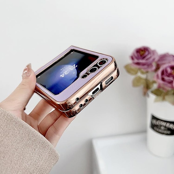 Samsung Galaxy Z Flip5 5g:lle Plating Plaid Pu All-inclusive iskunkestävä matkapuhelinkotelo Pink