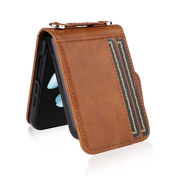 For Samsung Galaxy Z Flip5 Crossbody Card Slot Læder Mobiltelefon Etui Brown