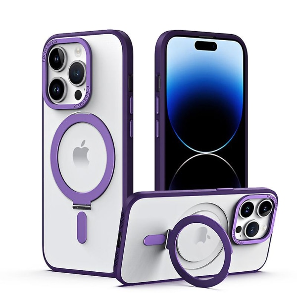 For Iphone 15 Plus Etui Med Magnetisk Usynlig Stativ Kompatibel Med Magsafe Beskyttende Krystallklar Iphone 15 Plus Telefon Purple iphone 15 Plus