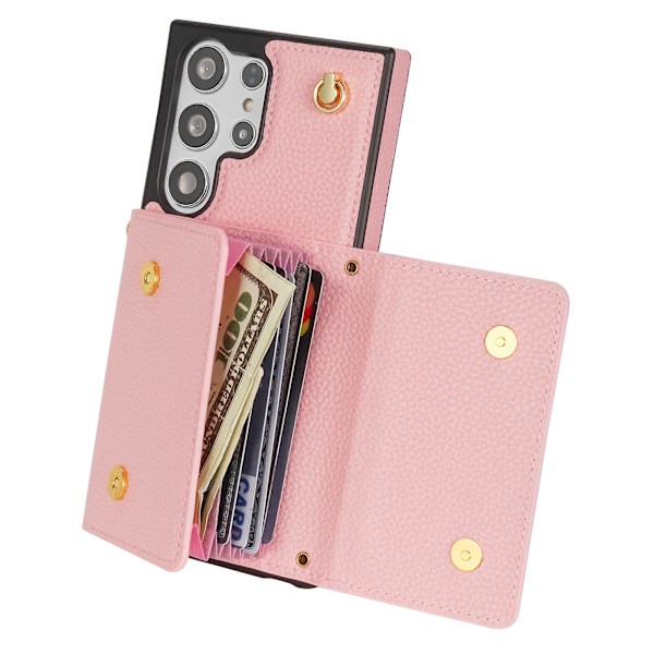 Til Samsung Galaxy S24 Ultra Etui Organ Kort Taske Læder+tpu Cover Med Skulderrem Pink