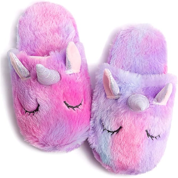 Sateenkaariyksiönten tossut/ söpöt pörröiset tyttöjen tossut/ mukavat plushiset sisä- ja ulkotossut naisille/ parhaat yksiönten lahjat Rainbow Purple 9.5-11 Toddler