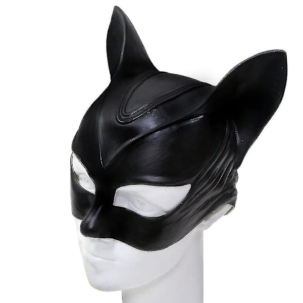 Kvinna Sexig Katt Selina Kyle Mask Bruce Wayne Cosplay Kostym Latex Hjälm Fancy Vuxen Halloween