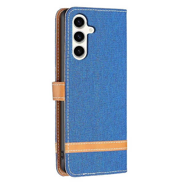 For Samsung Galaxy S23 Fe 5g Fargeblokk Denim Texture Lær Mobiltelefondeksel Royal Blue