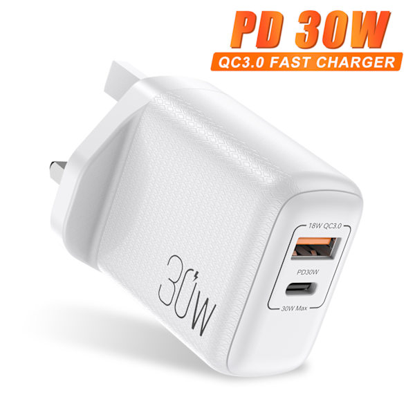 QC3.0 pikalataus PD-laturi 20W sopii Apple 13:lle USB-A+Type-c kaksoisportti latauspää white english