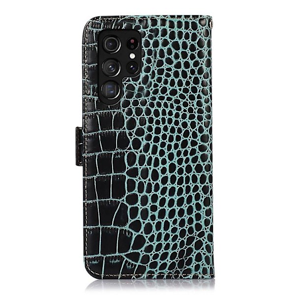 För Samsung Galaxy S24 Ultra krokodil toppskiktsläder mobiltelefonfodral Green
