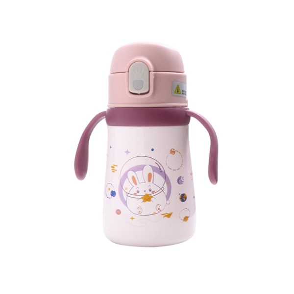 1 sett 360ML termokopp med håndtakstropp Dyreprint Isolerte Baby Infant Bouncing Straw Cup f Pink